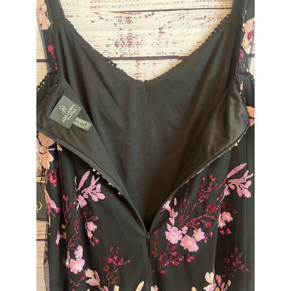 Adrianna Papell Womens Floral Sequined Cocktail Dress Black Pink Size 16W NWT - Picture 13 of 15